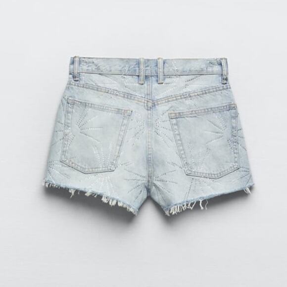 Zara RHINESTONE MID-RISE TRF DENIM SHORTS - Picture 8 of 10